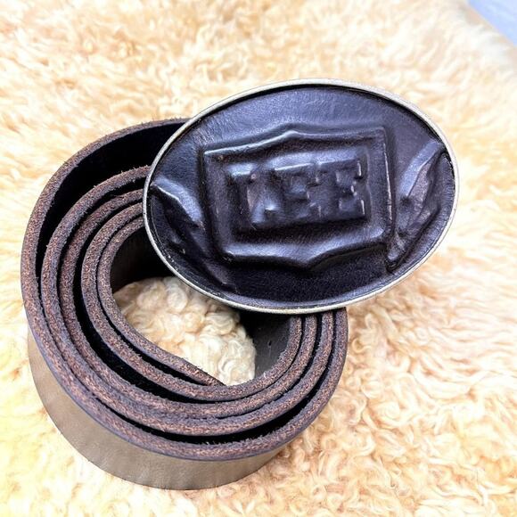 Lee Cowboy Brown Leather Belt With Oval Metal Buckle Made In Italy - Picture 15 of 16